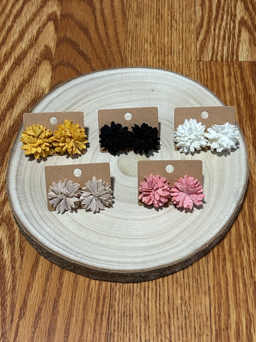 Pomp Pom Floral Cluster Earrings Set Colorful Post w/Rubber Backs